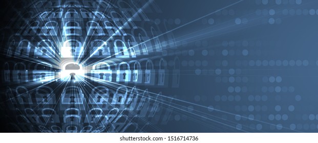 internet digital syber security technology concept for business background. Lock on circuit board
