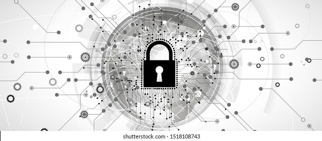 internet digital syber security technology concept for business background. Lock on circuit board