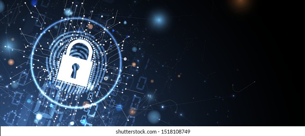 internet digital syber security technology concept for business background. Lock on circuit board