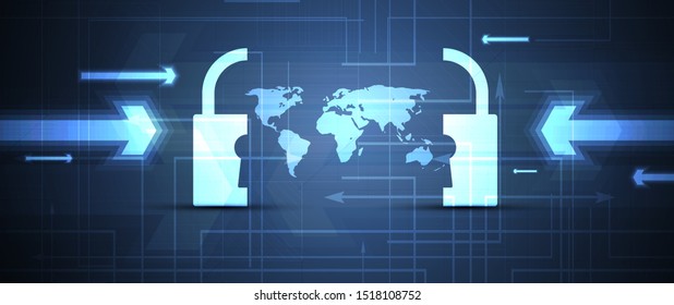 Concepto de tecnología de ciberseguridad digital de Internet para antecedentes comerciales. Bloqueo en la placa de circuito