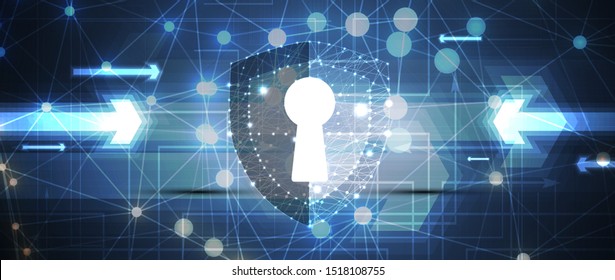 internet digital syber security technology concept for business background. Lock on circuit board