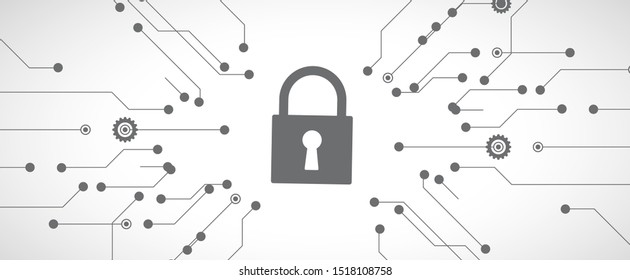 internet digital syber security technology concept for business background. Lock on circuit board