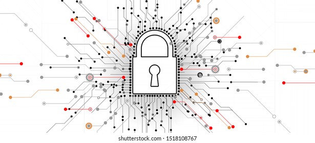 internet digital syber security technology concept for business background. Lock on circuit board