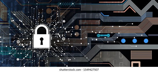 internet digital syber security technology concept for business background. Lock on circuit board