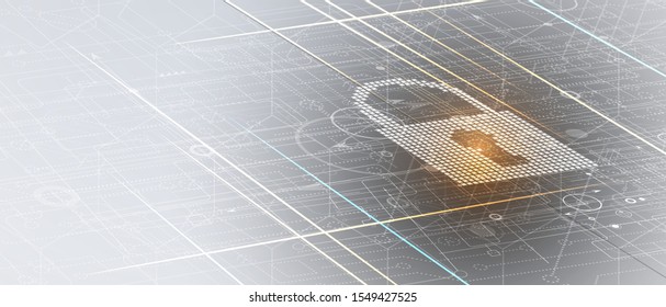 internet digital syber security technology concept for business background. Lock on circuit board