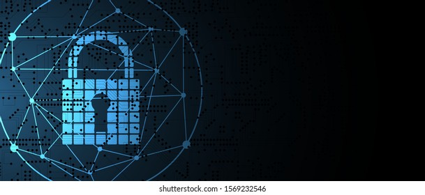 internet digital syber security technology concept for business background. Lock on circuit board