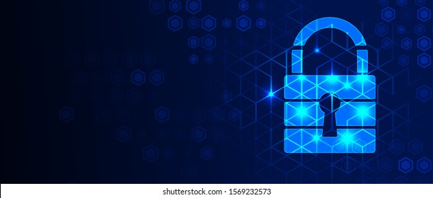 Internet Digital Syber Security Technology Concept For Business Background. Lock On Circuit Board