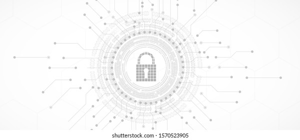 internet digital syber security technology concept for business background. Lock on circuit board