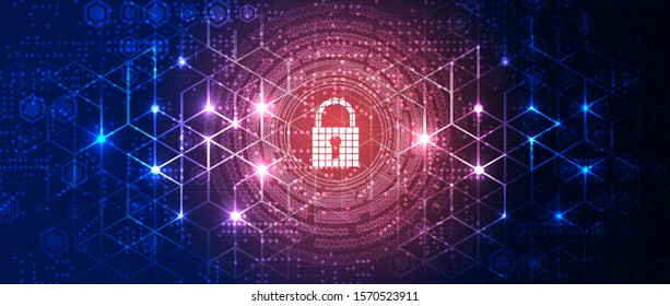 internet digital syber security technology concept for business background. Lock on circuit board