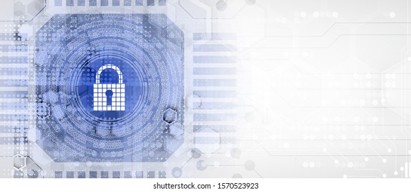 internet digital syber security technology concept for business background. Lock on circuit board
