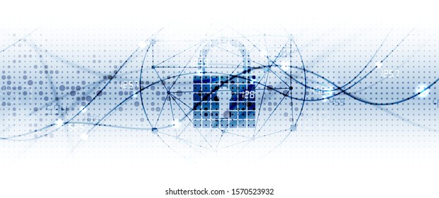 internet digital syber security technology concept for business background. Lock on circuit board