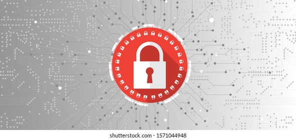 internet digital syber security technology concept for business background. Lock on circuit board