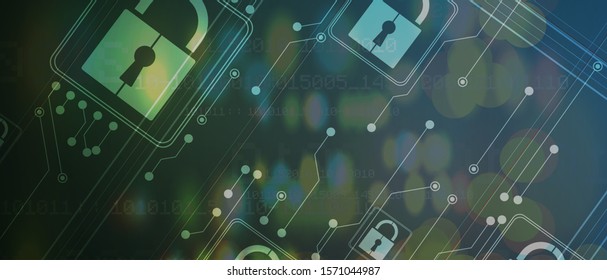 internet digital syber security technology concept for business background. Lock on circuit board