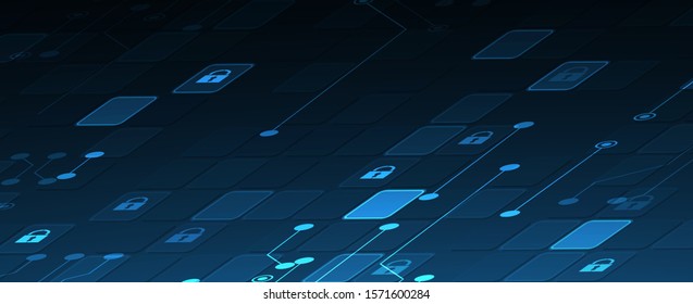 internet digital syber security technology concept for business background. Lock on circuit board