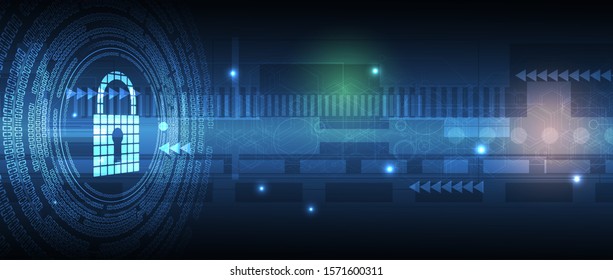 internet digital syber security technology concept for business background. Lock on circuit board