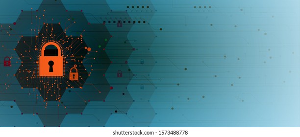 internet digital syber security technology concept for business background. Lock on circuit board