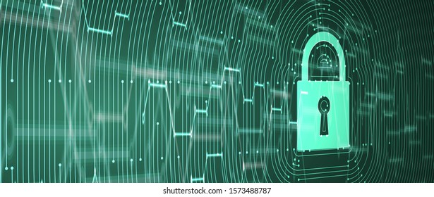internet digital syber security technology concept for business background. Lock on circuit board