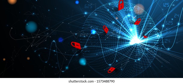 internet digital syber security technology concept for business background. Lock on circuit board