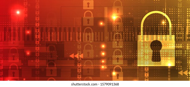 internet digital syber security technology concept for business background. Lock on circuit board
