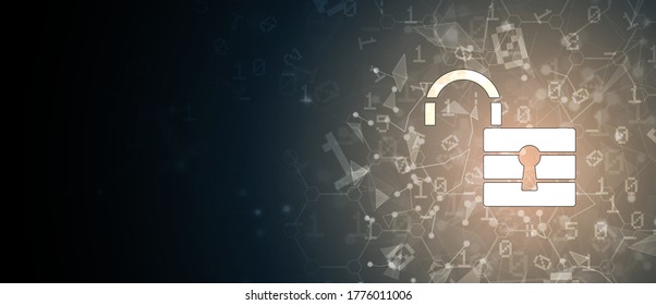 internet digital syber security technology concept for business background. Lock on circuit board