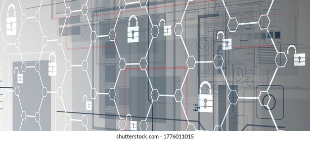 internet digital syber security technology concept for business background. Lock on circuit board