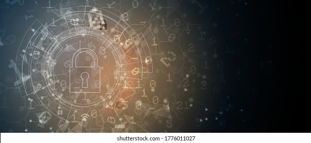 internet digital syber security technology concept for business background. Lock on circuit board