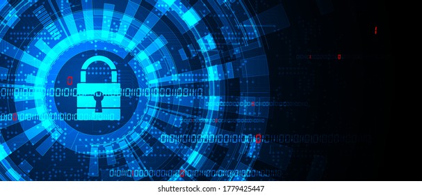 internet digital syber security technology concept for business background. Lock on circuit board