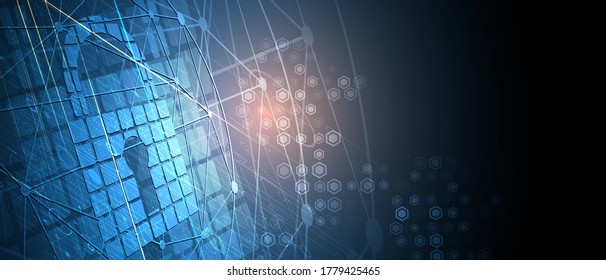 internet digital syber security technology concept for business background. Lock on circuit board