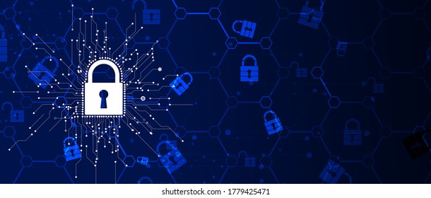 internet digital syber security technology concept for business background. Lock on circuit board