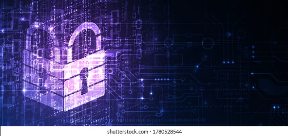 internet digital syber security technology concept for business background. Lock on circuit board