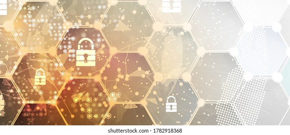 internet digital syber security technology concept for business background. Lock on circuit board
