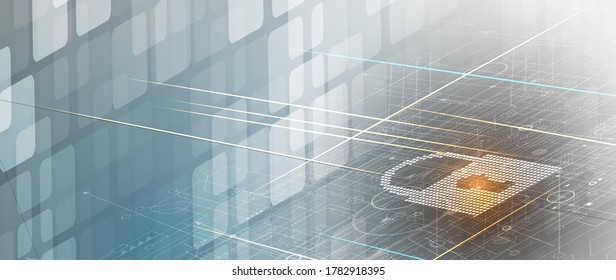 concepto de tecnología de seguridad digital de sistemas de Internet para los antecedentes empresariales. Bloquear la tarjeta de circuitos