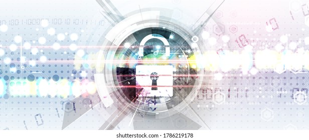 internet digital syber security technology concept for business background. Lock on circuit board