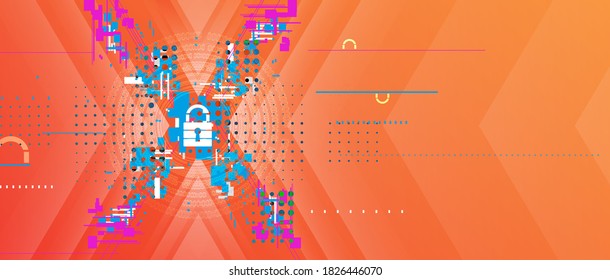 internet digital syber security technology concept for business background. Lock on circuit board