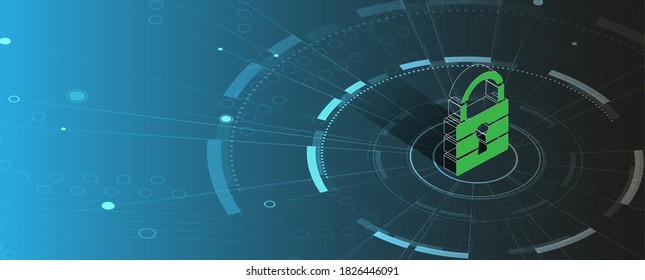 internet digital syber security technology concept for business background. Lock on circuit board