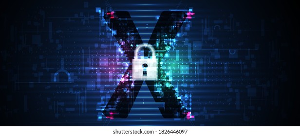 internet digital syber security technology concept for business background. Lock on circuit board