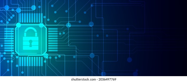 internet digital syber security technology concept for business background. Lock on circuit board