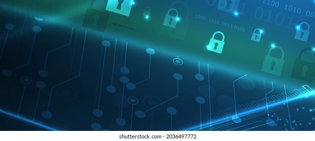 internet digital syber security technology concept for business background. Lock on circuit board