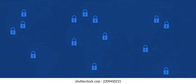 internet digital syber security technology concept for business background. Lock on circuit board