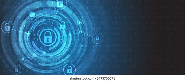 Internet digital syber security technology concept for business background. Lock on circuit board