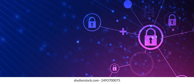 Internet Digital Cyber Security Technology Konzept für den Geschäftshintergrund. Sperre auf Leiterplatte