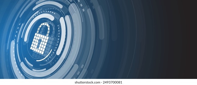 Internet digital syber security technology concept for business background. Lock on circuit board