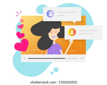 Relación de distancia en Internet o videollamada chat con feliz amante y citas con novia en línea vectorial dibujo plano, amor digital remoto personas conocer concepto