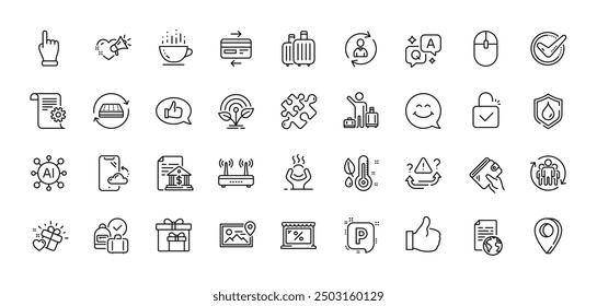 Internet document, Incubator and Airport transfer line icons pack. AI, Question and Answer, Map pin icons. Smartphone cloud, Feedback, Coffee cup web icon. Market, Teamwork, Like pictogram. Vector