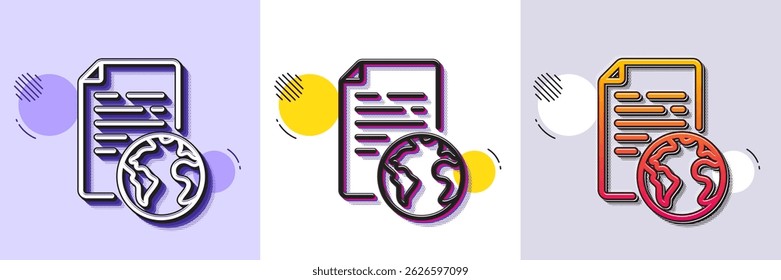 Internet document line icon. Halftone dotted pattern. Gradient icon with grain shadow. Doc file page sign. Office note symbol. Line internet document icon. Various designs. Vector