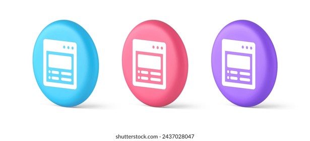 Internet document tax form banking account web page button virtual browsing interface 3d realistic blue pink and purple icons. Online website digital connection emblem