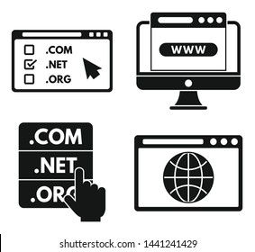 Internet domain icons set. Simple set of internet domain vector icons for web design on white background
