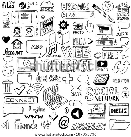 Internet doodle mega set. Vector illustration.