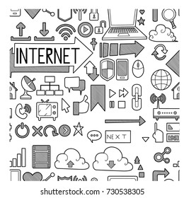 internet doodle  seamless background pattern  sketch vector ink