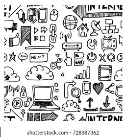 internet doodle sketch background seamless vector ink